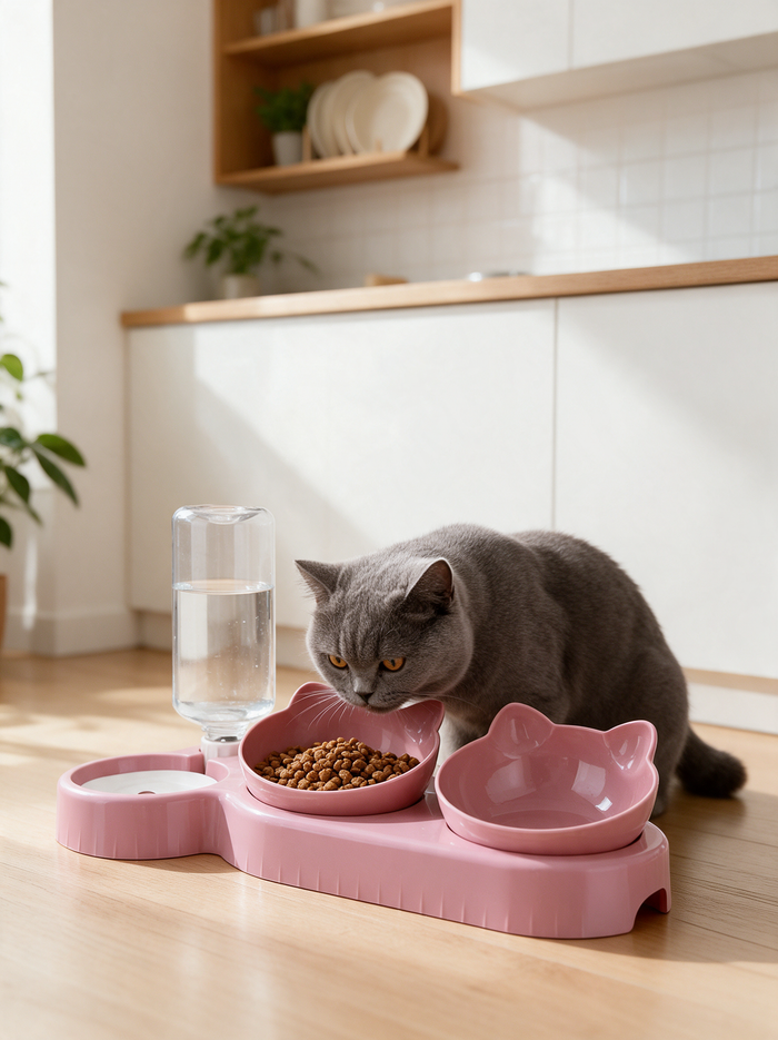 Cat-Ear Bowl Set with Water Bottle