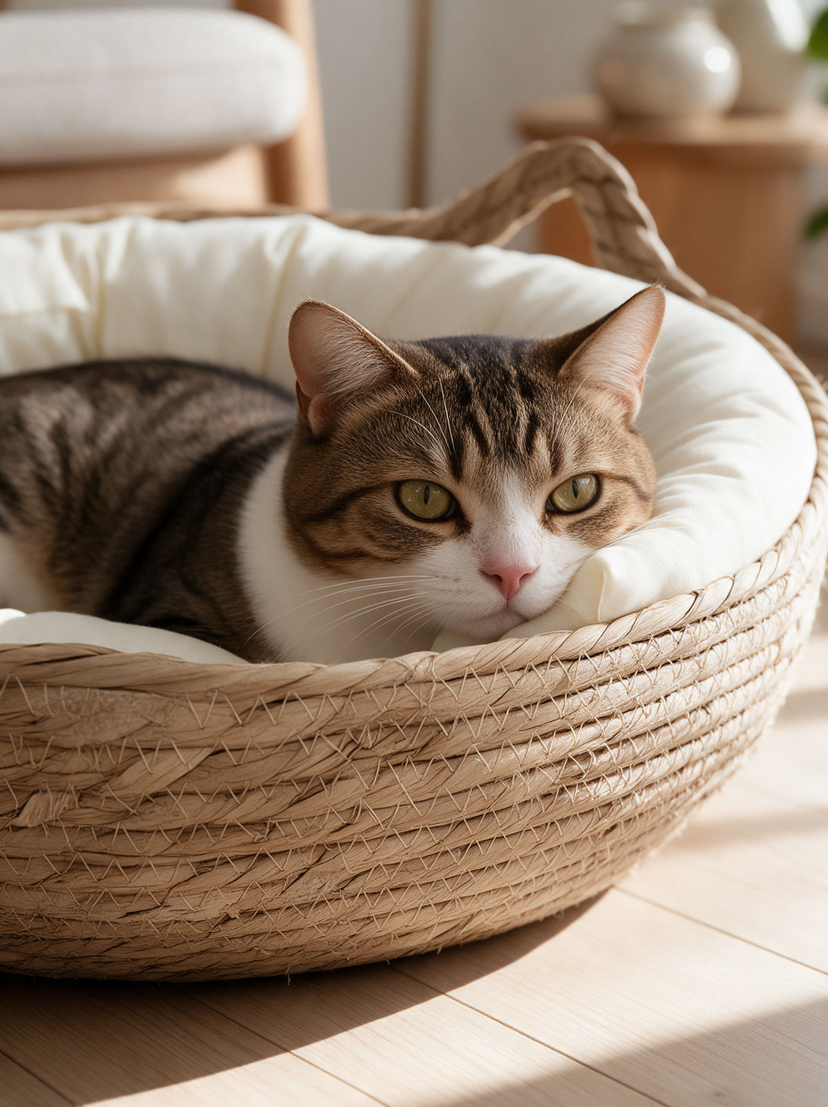 Woven Cat Ear Basket Bed