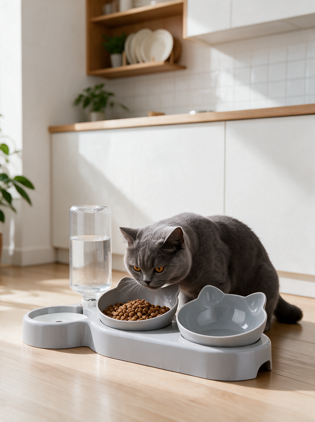 Cat-Ear Bowl Set with Water Bottle